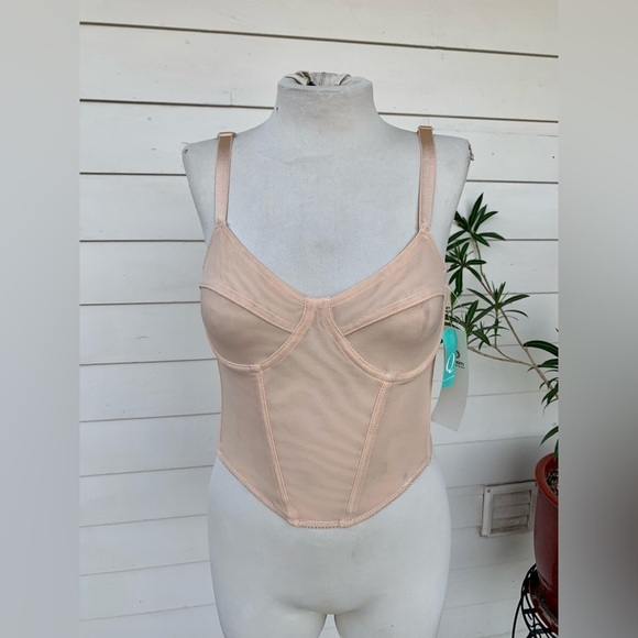 VTG y2K 2000s corset bustier top sheer net push up underwire Sexy Mono B Cream - Picture 1 of 6